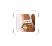 Navirix Ensemble de bracelets empilables en forme de cœur doré pour femme, grosses perles baroques, bracelets d'amour, bracelets extensibles en forme de cœur, accessoires de bijoux de festival, Large