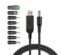 Navna Câble d'alimentation USB vers CC 5,5 mm 5 V/9 V/12 V avec 8 embouts pour routeurs, appareil photo, bandes LED, haut-parleurs, chargement à affichage numérique