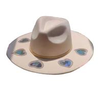 Navna Chapeau de soleil occidental en paille avec prismes arc-en-ciel, découpes et ventilation pour festivals de musique, pique-niques, chapeau de soleil magique en paille