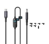 Navna DC 5,5 x 2,1 mm vers câble d'alimentation de type C 5 V/9 V/12 V réglable avec moniteur en temps réel pour tablettes, ordinateurs portables, bureau, affichage numérique, câble de charge