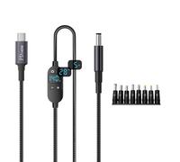 Navna DC 5,5 x 2,1 mm vers câble d'alimentation de type C 5 V/9 V/12 V réglable avec moniteur en temps réel pour tablettes, ordinateurs portables, bureau, affichage numérique, câble de charge