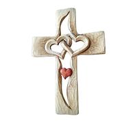 Navna Figurine en bois sculpté en forme de croix - Cœurs entrelacés - Décoration murale - Décoration d'intérieur - Crucifix debout - Cadeau religieux - Petite croix murale