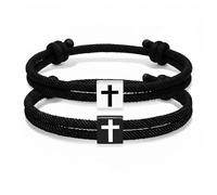 Navna Lot de 2 bracelets en corde tressée avec breloque croix réglable pour un ajustement confortable au poignet Symbole religieux réglable, taille unique, Comme décrit
