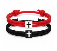 Navna Lot de 2 bracelets en corde tressée avec breloque croix réglable pour un ajustement confortable au poignet Symbole religieux réglable, taille unique, Comme décrit