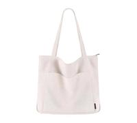 Navna Sac fourre-tout tendance en velours côtelé avec compartiment extensible, fermeture éclair, compact et pliable pour le travail, les trajets et les courses, sac pour ordinateur portable, blanc