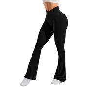Navneet Pantalon de yoga évasé pour femme - Pantalon de loisirs - Taille haute - Pantalon de jazz - Danse - Pantalon de yoga des années 70, B001 - Noir - Poches cachées, L