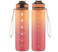 NAVTUE Bouteille d'eau de sport de 1 l avec paille, marquages de temps, anti-fuite, Tritan sans BPA, pour l'école, le cyclisme, la course à pied, orange