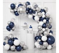 Navy Blue Balloon Arch - Blue, White And Silver Balloon Garland (104 Pieces) - Decoration For Wedding, Baby Shower, Birthday