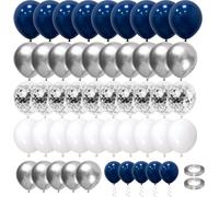 Navy Blue Birthday Balloon, 70 Pieces Confetti Balloons Silver Balloons White Blue Metallic Blue Latex Balloons For Baby Shower Decorations Wedding Party