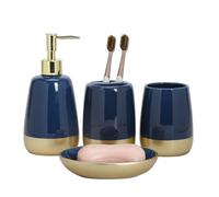 Lot de 4 Accessoires de Salle de Bain de Luxe en céramique, Distributeur de Savon, Porte-Brosse à Dents, gobelet, Porte-Savon, Bleu Marine