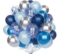 Navy Blue Silver Balloons, 60 Pcs 12 Inch Dark Pearlescent Light Metallic With Confetti Latex Helium For Birthday Wedding Party Baby Shower Decor