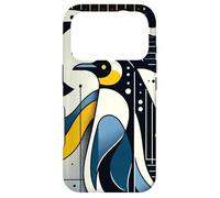Navy Blue Yellow Geometric Penguin Night Moon Phase Pattern Coque pour iPhone 17 Pro