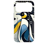 Navy Blue Yellow Geometric Penguin Night Moon Phase Pattern Coque pour iPhone 17 Pro Max