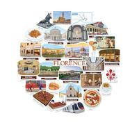 Navy Peon stickers de voyage Florence - Illustrés à la main, aquarelle, finition mate, découpés à la forme - Pour scrapbooking, carnet (28 pièces)