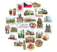 Navy Peony Adorables Autocollants de Voyage République Tchèque (28 pièces) - Aquarelle, Prague, Décalcomanies de Vacances sur le Thème de la Tchéquie pour Journaux, Albums de Scrapbooking, Bagages