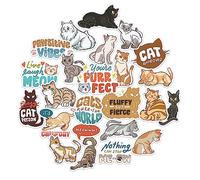 Navy Peony Autocollants de Chat Curieux (24 pièces) - Décalcomanies mignonnes et étanches avec citations de chats pour les amateurs d'animaux, adultes, adolescents, enfants, ordinateurs portables