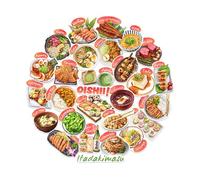 Navy Peony Autocollants de cuisine japonaise traditionnelle (28 pcs) - Pour scrapbooks, journaux