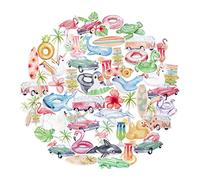 Navy Peony autocollants de plage tropicale de rêves hawaïens (50 pièces) - Mignons, étanches, à thème vintage | Autocollants de voyage pour journal, scrapbook, album photo et trousse de voyage.