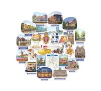 Navy Peony Autocollants de voyage artistiques Amsterdam (28 pcs) - Style gouache, Hollande, décorations urbaines néerlandaises pour carnets, albums & souvenirs