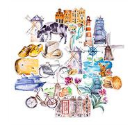 Navy Peony autocollants de voyage aux Pays-Bas en fleur (lot de 22) - Petits, mignons, imperméables et durables | Autocollants d'aventure esthétiques pour les gourdes, le scrapbooking