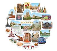 Navy Peony Autocollants de voyage “Barcelona Bien-Aimée” (28 pcs) - Style gouache, Espagne, décorations urbaines pour carnets, albums & souvenirs