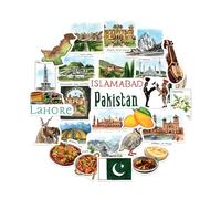 Navy Peony Autocollants de Voyage du Pakistan Pittoresque (28 pièces) - Aquarelle, Islamabad, Patrimoine Culturel Pakistanais - Pour Journaux, Scrapbooks, Bagages