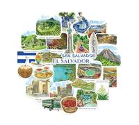 Navy Peony Autocollants de voyage Épiques El Salvador (28 pièces) - Autocollants illustrés à la main sur le thème salvadorien pour carnets, scrapbooks et bagages