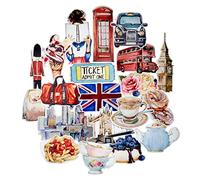 Navy Peony autocollants de voyage excentrique en Angleterre (lot de 20) - Petits, mignons imperméables| Autocollants d'aventure esthétiques pour les gourdes, les ordinateurs portables, le scrapbooking