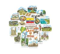 Navy Peony Autocollants de voyage exotiques Équateur (28 pcs) - Aquarelle, Amérique du Sud, décorations de vacances à thème équatorien pour albums, carnets & souvenirs