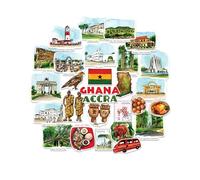 Navy Peony Autocollants de Voyage Gracieux Ghana (28 pcs) - Afrique, Accra, thème ghanéen, décorations de vacances, souvenirs culturels pour carnets & scrapbooking