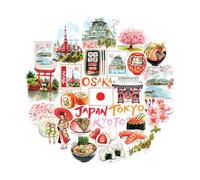 Navy Peony Autocollants de Voyage Grand Format Japon Impérial (29 pièces) - Aquarelle, Thème Printemps Japonais, Sakura pour Bagages, Laptop, Gourde