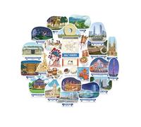 Navy Peony Autocollants de Voyage Guangzhou (28 pièces) - Style Aquarelle, Chinois, Décorations de Vacances pour Albums, Journaux et Gourdes