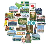 Navy Peony Autocollants de Voyage Hipster Portland (28 pièces) - Ville des Roses, Oregon, Stickers à Thème Urbain Américain pour Scrapbooking, Journaux