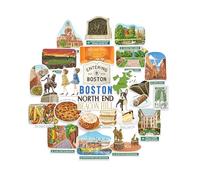 Navy Peony Autocollants de voyage historiques de Boston (28 pcs) - Illustrés à la main, Massachusetts, décorations urbaines pour albums, carnets & souvenirs