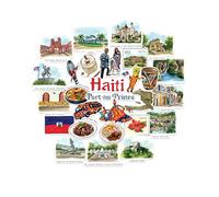 Navy Peony Autocollants de Voyage Légendaires d'Haïti (28 pcs) - Illustrations à la Main, Thème Caraïbes et Haïti pour Journaux, Albums, Bagages