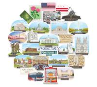 Navy Peony Autocollants de Voyage Monumental Washington DC (28 pièces) - Aquarelle, Capitale des États-Unis, Décalcomanies à Thème Américain pour Scrapbooking, Journaux, Ordinateur Portable