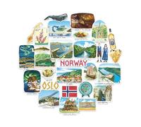 Navy Peony Autocollants de Voyage Norvège Nordique (28 pièces) - Aquarelle, Scandinavie, Décalcomanies de Vacances à Thème Norvégien pour Carnets, Albums, Bouteilles d'eau