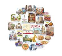 Navy Peony Autocollants de Voyage Osaka Intemporelle (28 pièces) - Autocollants Illustrés à la Main sur le Thème de la Région du Kansai, pour Carnets, Albums & Bagages