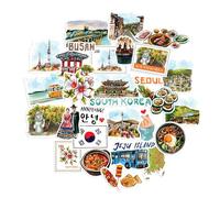 Navy Peony Autocollants de voyage pittoresques pour la Corée du Sud (30pcs) - Illustrations coréennes pour carnets, scrapbooking et bouteilles d’eau