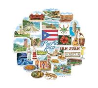 Navy Peony Autocollants de Voyage Poétiques de Porto Rico (28 pièces) - Illustrés à la Main, Décorations Thématiques Boricua et Caraïbes pour Journaux, Albums et Bagages