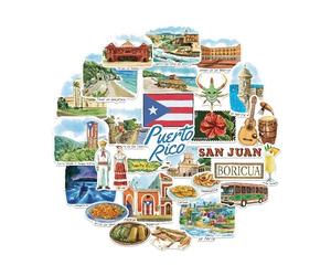 Navy Peony Autocollants de Voyage Poétiques de Porto Rico (28 pièces) - Illustrés à la Main, Décorations Thématiques Boricua et Caraïbes pour Journaux, Albums et Bagages