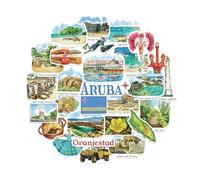 Navy Peony Autocollants de voyage relaxants d'Aruba (28 pcs) - Aquarelle, Caraïbes, Oranjestad, thème arubais pour carnets & journaux