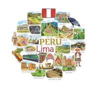 Navy Peony Autocollants de Voyage Sacré Pérou (28 pcs) - Aquarelle, Machu Picchu, Lima, Décorations à Thème Péruvien pour Journaux, Albums, Bagages