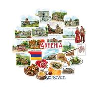 Navy Peony Autocollants de Voyage Spirituels d’Arménie (28 pcs) - Illustrés à la Main, Pour Journaux, Carnets et Bagages