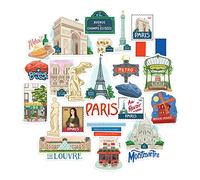 Navy Peony Autocollants pour la ville de Paris (25pcs) - Petits motifs parisiens dessinés à la main pour scrapbooking et carnets