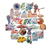 Navy Peony Autocollants voyage en Italie pour scrapbooking (28pcs) - Décorations italiennes pour scrapbooking, bouteilles d’eau, carnets