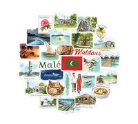 Navy Peony Blissful Maldives Travel Stickers (28 pcs) - Autocollants de voyage illustrés à la main, inspirés des Maldives et de Malé, parfaits pour journaux, scrapbooks et bagages