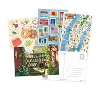 Navy Peony Cartes Postales de Voyage New York City (4x6 pouces, 12 pcs, 4 designs) - Carte de NYC, Thème Timbres Postaux, Cartes Illustrées par des Artistes pour le Postcrossing