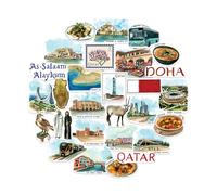 Navy Peony Modernes Autocollants de Voyage Qatar (28 pièces) - Aquarelle, Imperméable, Doha, Thème Vacances Qatari pour Journaux, Scrapbooks, Bagages, Gobelets