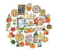 Navy Peony Rustic Pumpkin Fall Stickers (28 pièces) - Autocollants étanches pour ordinateur portable, bouteille d'eau, scrapbooking, journaux et planificateurs, cadeaux de fête de Thanksgiving